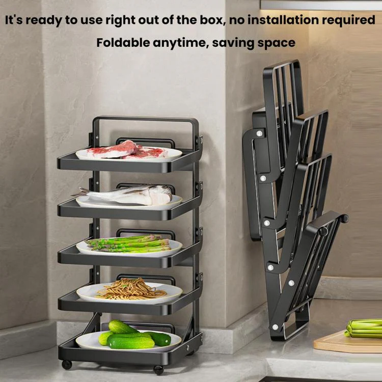 Multi-Tier Kitchen Food Preparation Rack Foldable Storage Rack, Color: Black 4-layer Desktop - Image 5