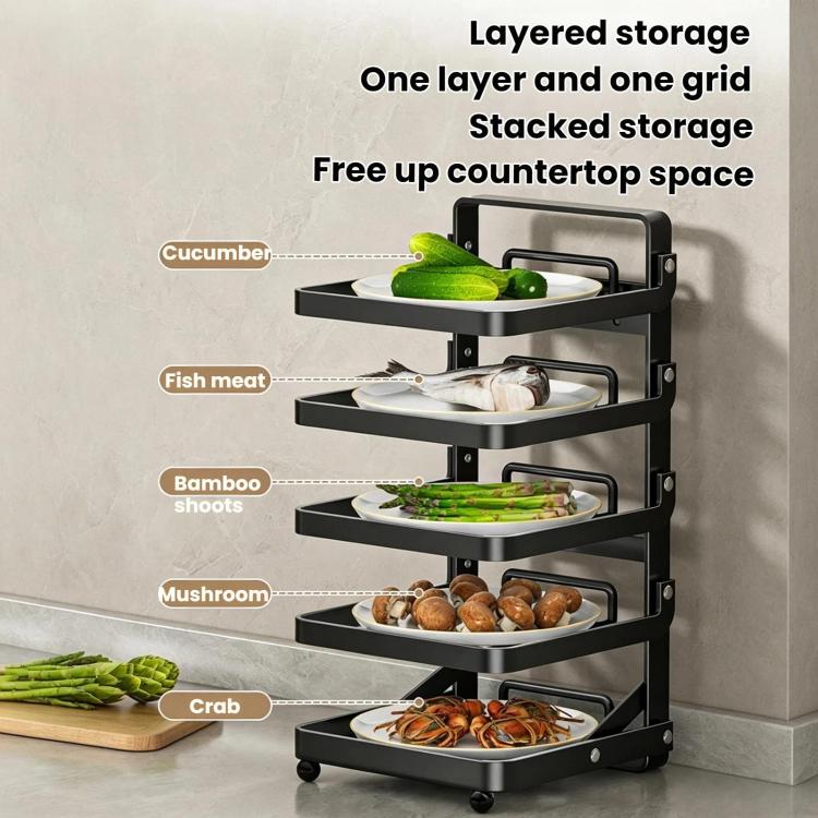 Multi-Tier Kitchen Food Preparation Rack Foldable Storage Rack, Color: Black 4-layer Desktop - Image 6