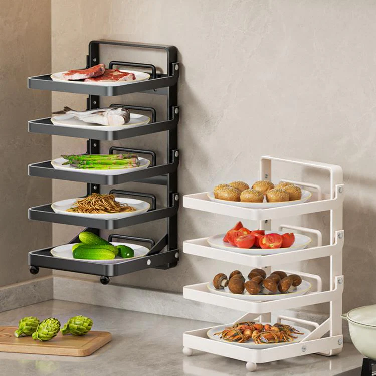 Multi-Tier Kitchen Food Preparation Rack Foldable Storage Rack, Color: Black 4-layer Desktop - Image 7