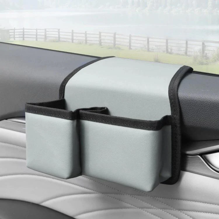 Multifunctional Car Cup Holder Foldable Window Door Side Storage Box, Style: Leather Grey