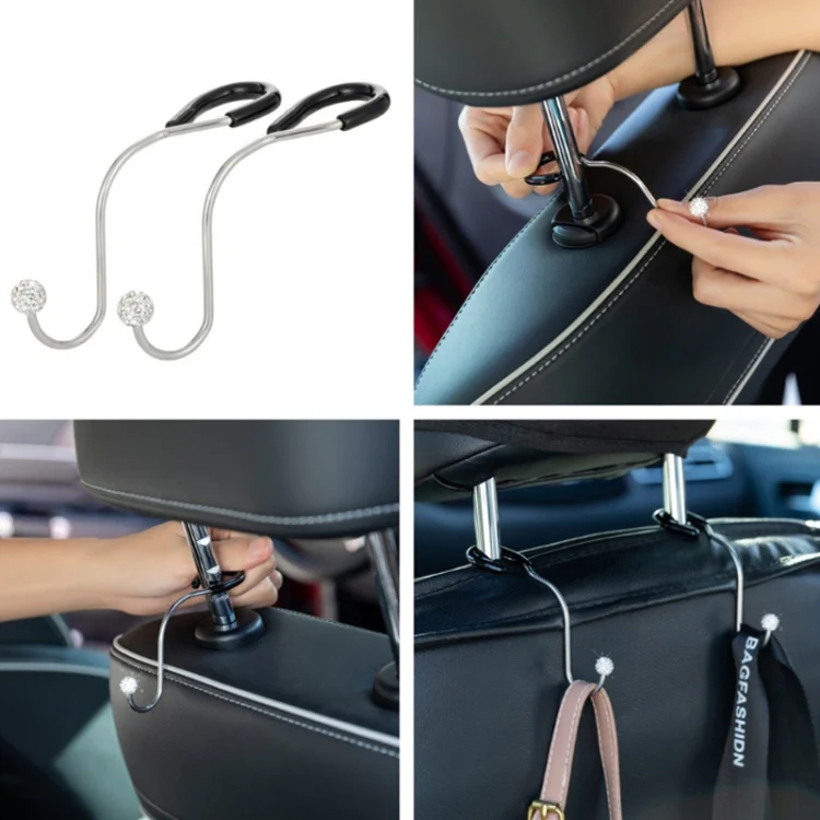 Multifunctional Car Seat Hooks With Diamond Inlay(Shiny Black) - Image 6