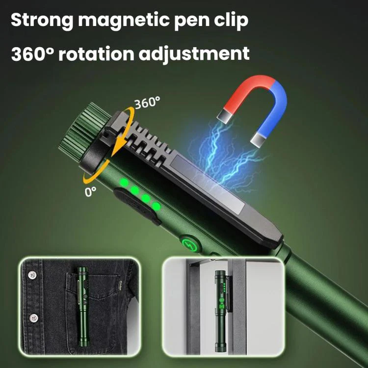 Multifunctional Dual Magnetic Pen Clip Flashlight, Outdoor Portable Inspection Work Pen Light(Black) - Image 3
