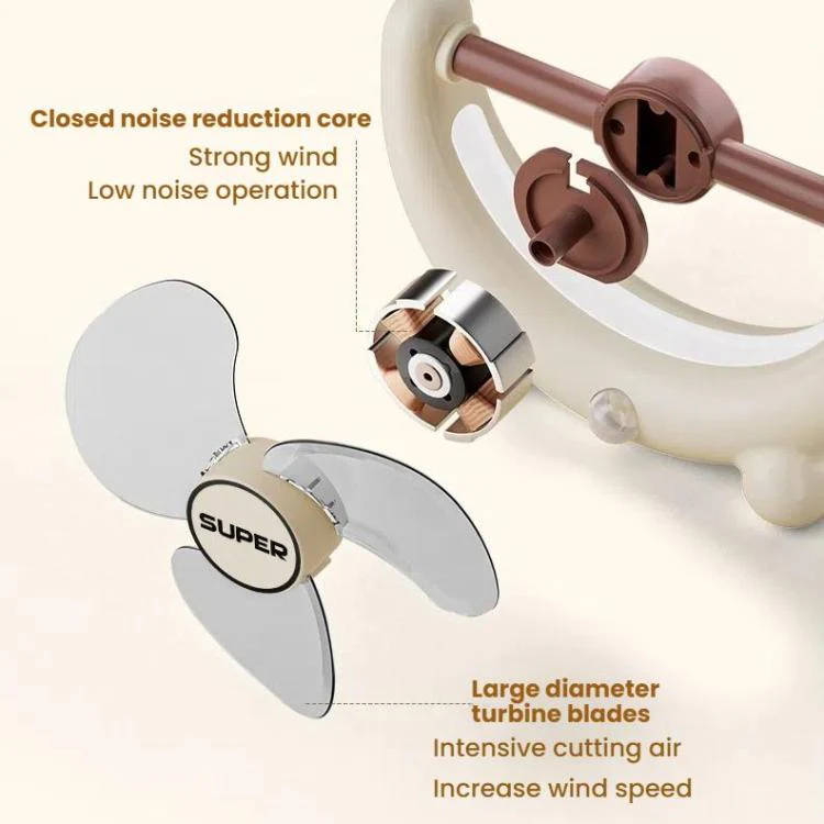 Multifunctional Fan Light Sound Big Wind Power With Light Wall Mounted Long Life Desktop Small Ceiling Fan, Color: Rechargeable Blue - Image 5