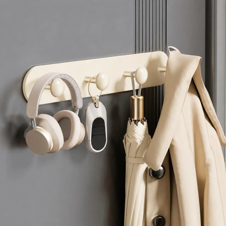 Multifunctional Magnetic Storage Hook Rack Wall Mounted No Drilling Hook Rail, Type:4 Hooks(Creamy)