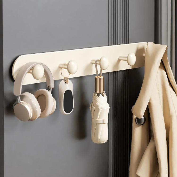 Multifunctional Magnetic Storage Hook Rack Wall Mounted No Drilling Hook Rail, Type:5 Hooks(Creamy)