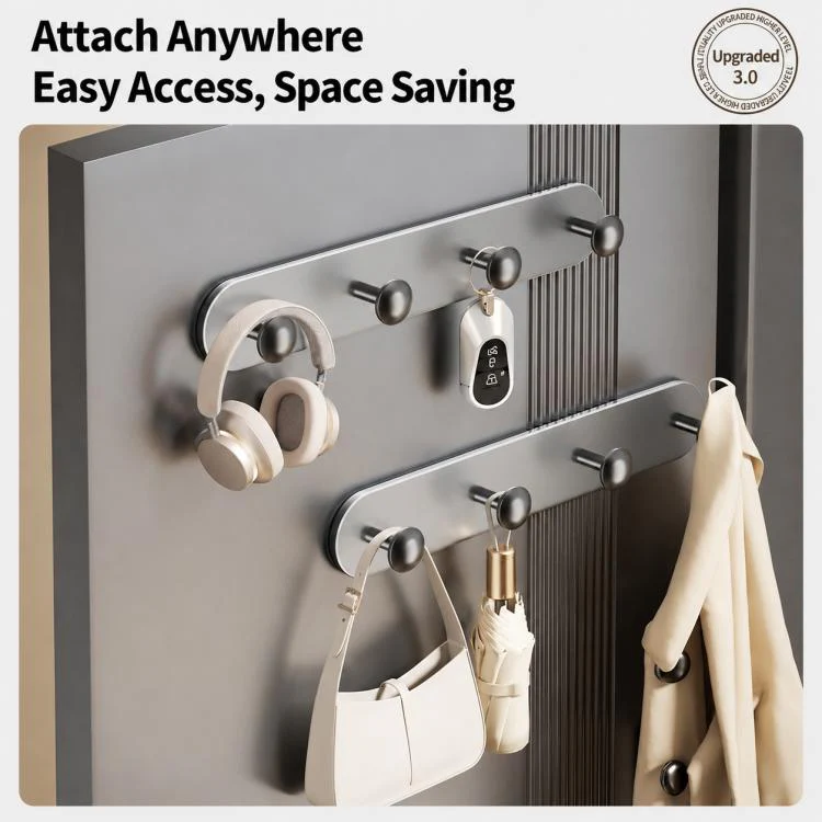 Multifunctional Magnetic Storage Hook Rack Wall Mounted No Drilling Hook Rail, Type:5 Hooks(Creamy) - Image 6