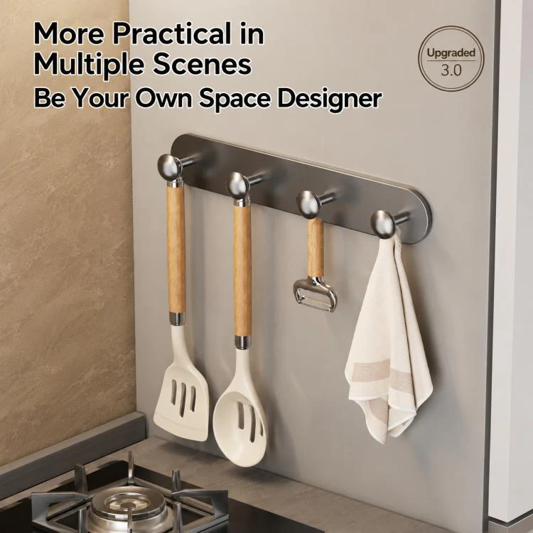Multifunctional Magnetic Storage Hook Rack Wall Mounted No Drilling Hook Rail, Type:5 Hooks(Creamy) - Image 9