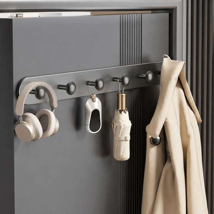 Multifunctional Magnetic Storage Hook Rack Wall Mounted No Drilling Hook Rail, Type:6 Hooks(Gun Metal)