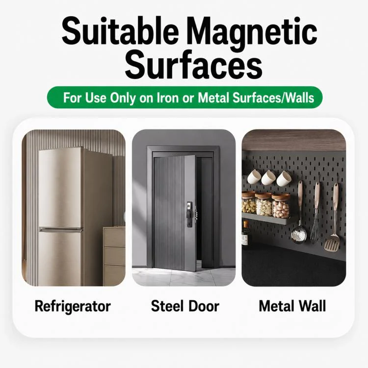Multifunctional Magnetic Storage Hook Rack Wall Mounted No Drilling Hook Rail, Type:6 Hooks(Gun Metal) - Image 10