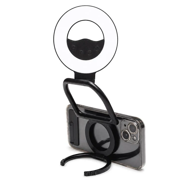 Multifunctional Portable Foldable Magnetic Fill Light Phone Holder(Black)