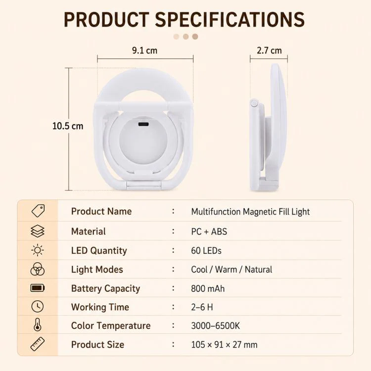 Multifunctional Portable Foldable Magnetic Fill Light Phone Holder(White) - Image 14