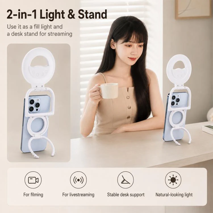 Multifunctional Portable Foldable Magnetic Fill Light Phone Holder(White) - Image 5