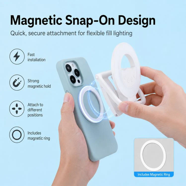 Multifunctional Portable Foldable Magnetic Fill Light Phone Holder(White) - Image 9