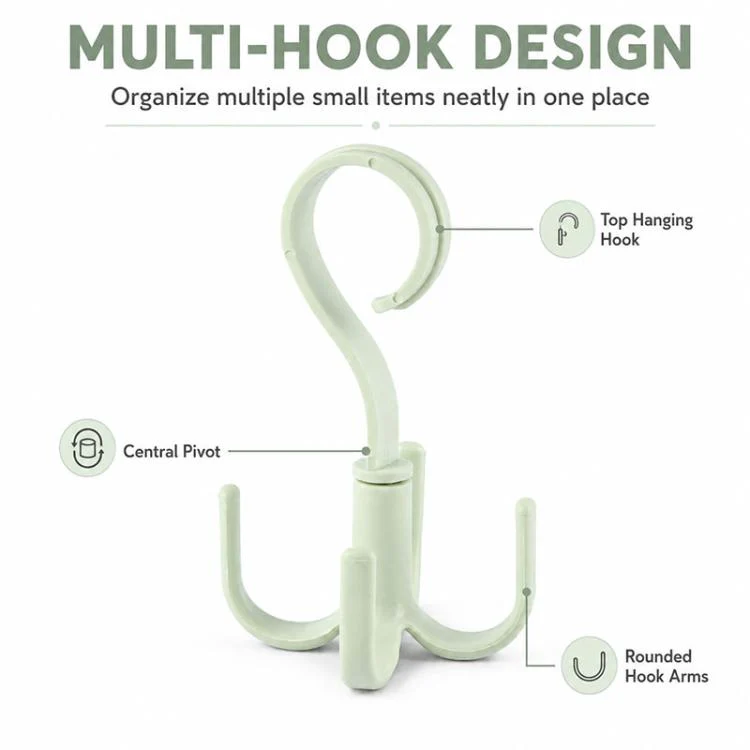 Multifunctional Rotatable Wardrobe Four Claws Storage Hook(Green) - Image 2