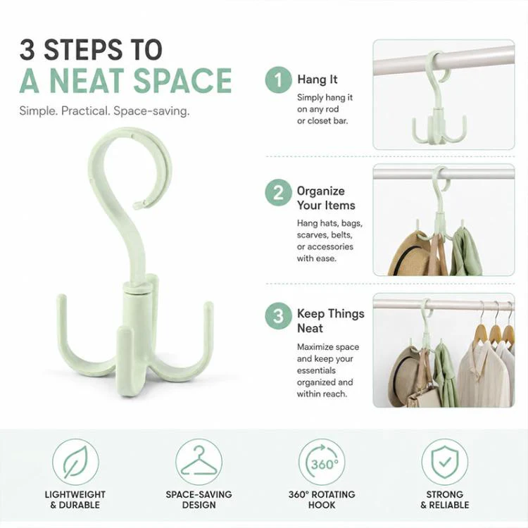 Multifunctional Rotatable Wardrobe Four Claws Storage Hook(Green) - Image 6