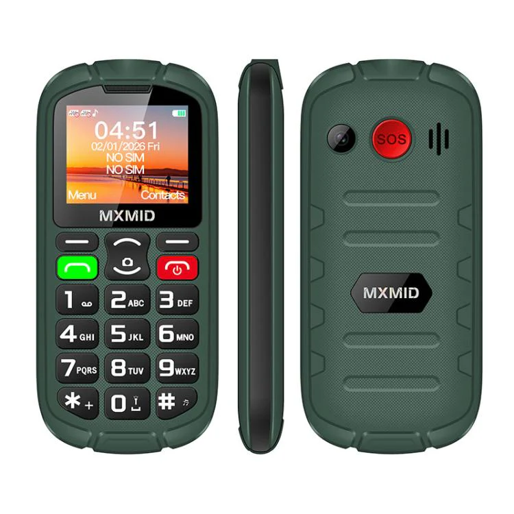 MXMID A8 Pro, 2.0 inch Big Button Rugged Style Senior Phone, SOS, BT, Torch, Network: 2G, Plug:EU Plug(Green)
