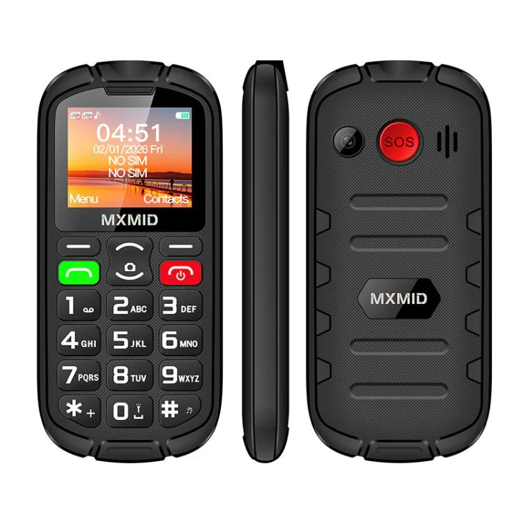 MXMID A8 Pro, 2.0 inch Big Button Rugged Style Senior Phone, SOS, BT, Torch, Network: 2G, Plug:UK Plug(Black)