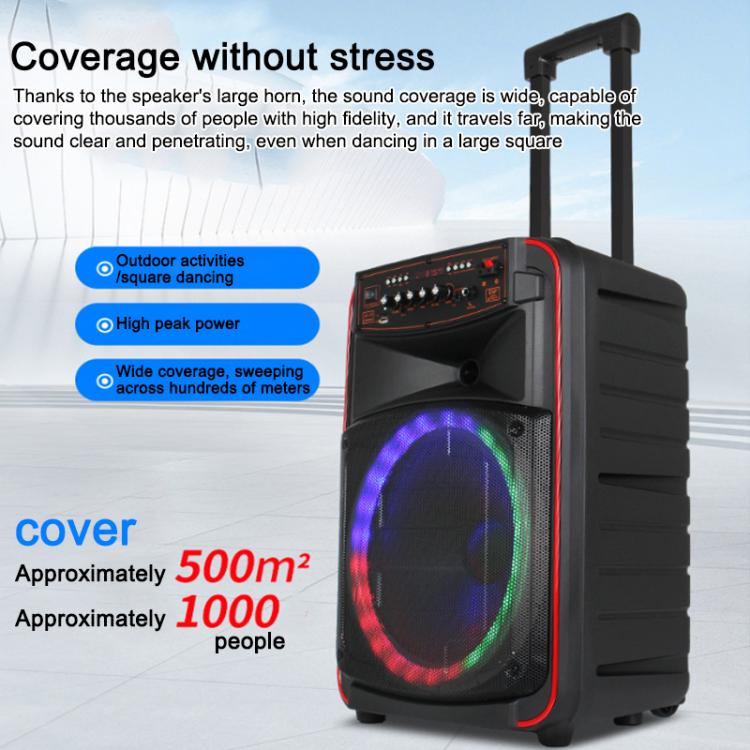 N-625 Outdoor Karaoke 12-inch Woofer RGB Portable Trolley Bluetooth Speaker with Dual Wireless Mic, Plug:EU Plug(Black) - Image 2
