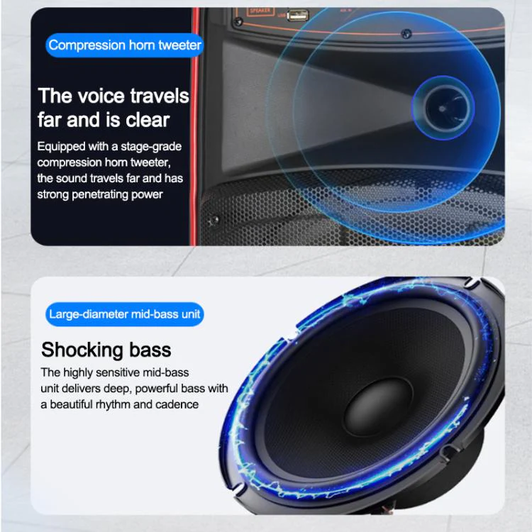 N-625 Outdoor Karaoke 12-inch Woofer RGB Portable Trolley Bluetooth Speaker with Dual Wireless Mic, Plug:EU Plug(Black) - Image 7