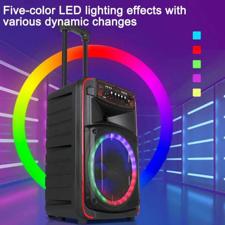 N-625 Outdoor Karaoke 12-inch Woofer RGB Portable Trolley Bluetooth Speaker with Dual Wireless Mic, Plug:EU Plug(Black) - Image 8