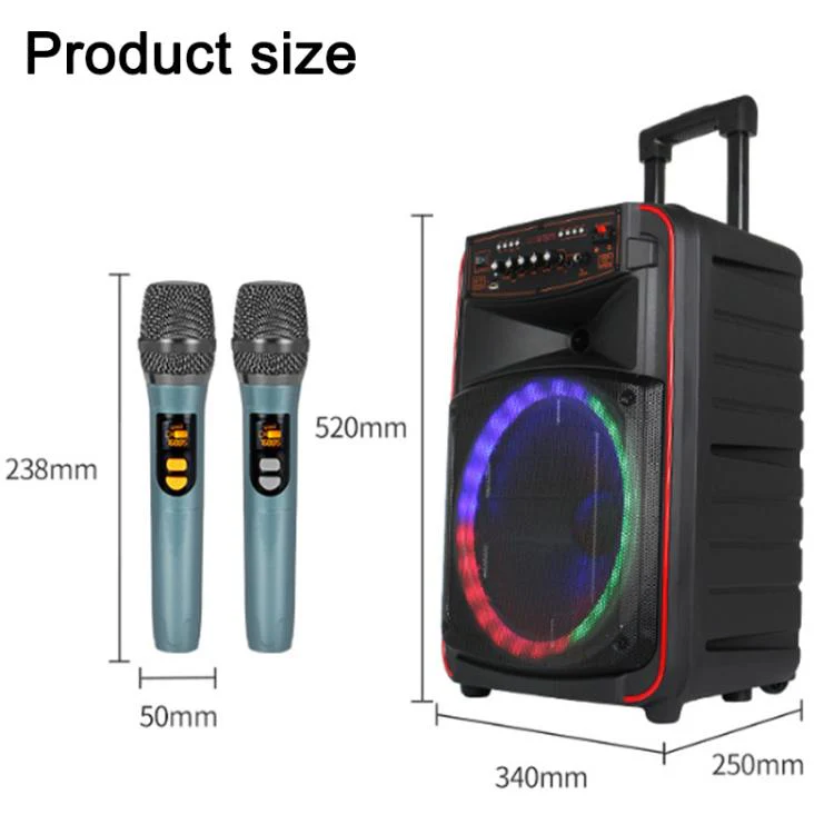 N-625 Outdoor Karaoke 12-inch Woofer RGB Portable Trolley Bluetooth Speaker with Dual Wireless Mic, Plug:UK Plug(Black) - Image 11