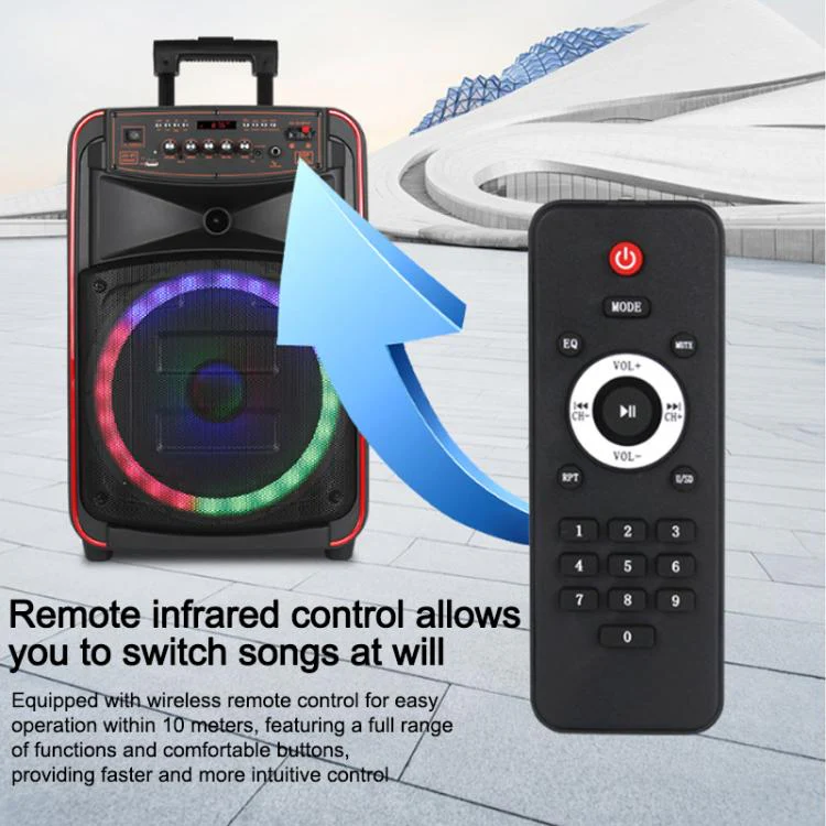 N-625 Outdoor Karaoke 12-inch Woofer RGB Portable Trolley Bluetooth Speaker with Dual Wireless Mic, Plug:UK Plug(Black) - Image 4