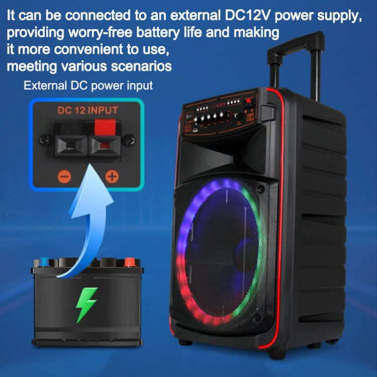 N-625 Outdoor Karaoke 12-inch Woofer RGB Portable Trolley Bluetooth Speaker with Dual Wireless Mic, Plug:UK Plug(Black) - Image 9