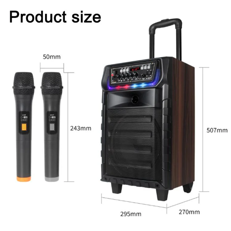 N-810 Outdoor Karaoke 8-inch Woofer RGB Trolley Bluetooth Speaker with Dual Wireless Mic, Plug:EU Plug(Black) - Image 13