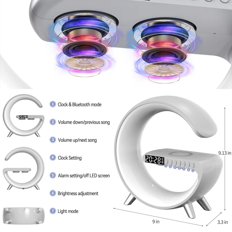 N69 Smart Bluetooth Speaker Support Wireless Charger & Alarm Clock & Ambient Light, EU Plug (White) - Image 3