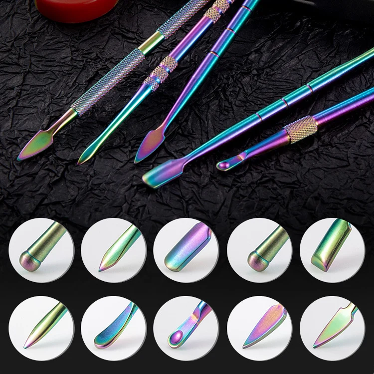 Nail Art Tool Set Smoke Cream Spoon Stainless Steel Steel Push Smoke Oil Spoon, Specification: 5 In 1 Color Titanium - Image 5