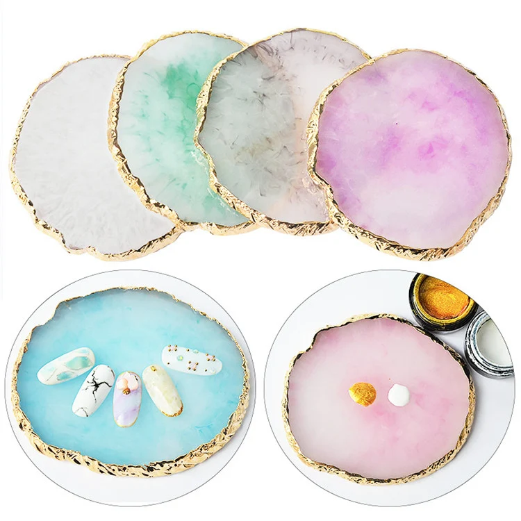 Nail Palettes Resin Agate Pieces Nail Painting Palette Decoration Storage Tray(Grey) - Image 4