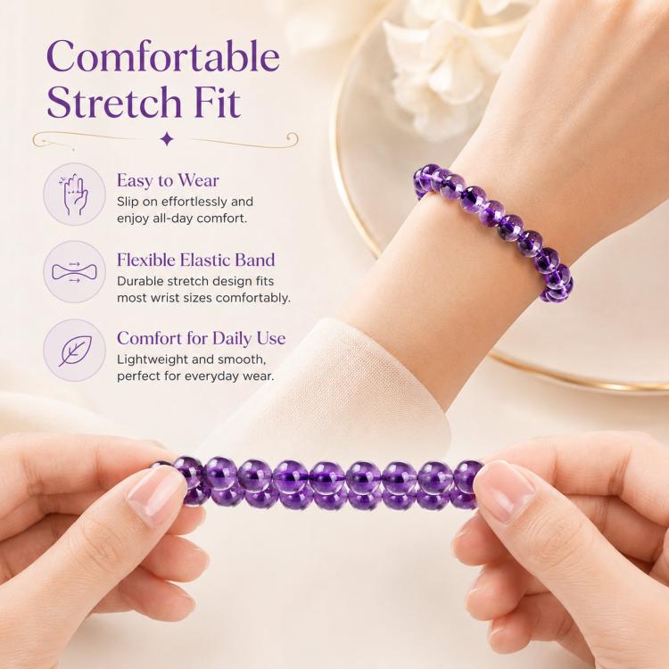 Natural Amethyst Beaded Bracelet Purple Crystal Healing Stone Stretch Bracelet, Mindful Spiritual Meditation Gemstone Jewelry Gift(A Purple) - Image 4