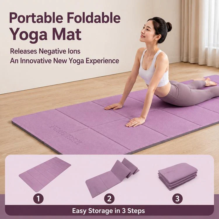 Negative Ions Portable Travel Thick Foldable Yoga Pad Student Nnap Mat(Dark Purple + Rose Red) - Image 2