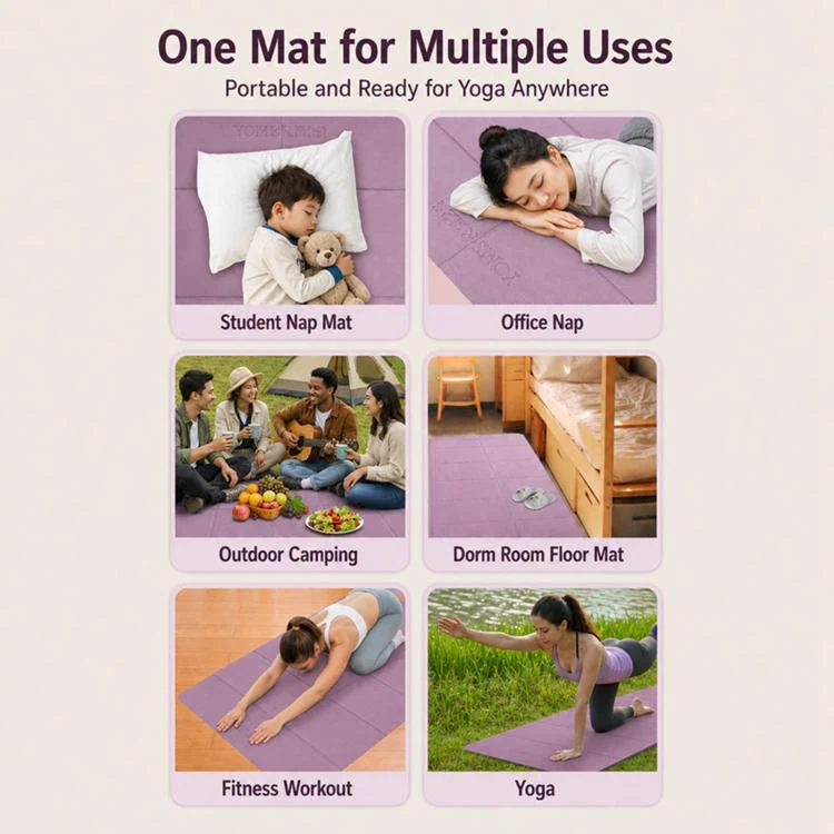 Negative Ions Portable Travel Thick Foldable Yoga Pad Student Nnap Mat(Dark Purple + Rose Red) - Image 3