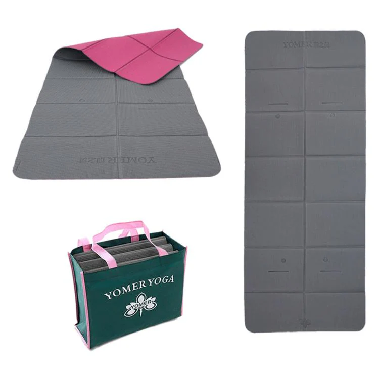 Negative Ions Portable Travel Thick Foldable Yoga Pad Student Nnap Mat(Light Grey + Rose Red)