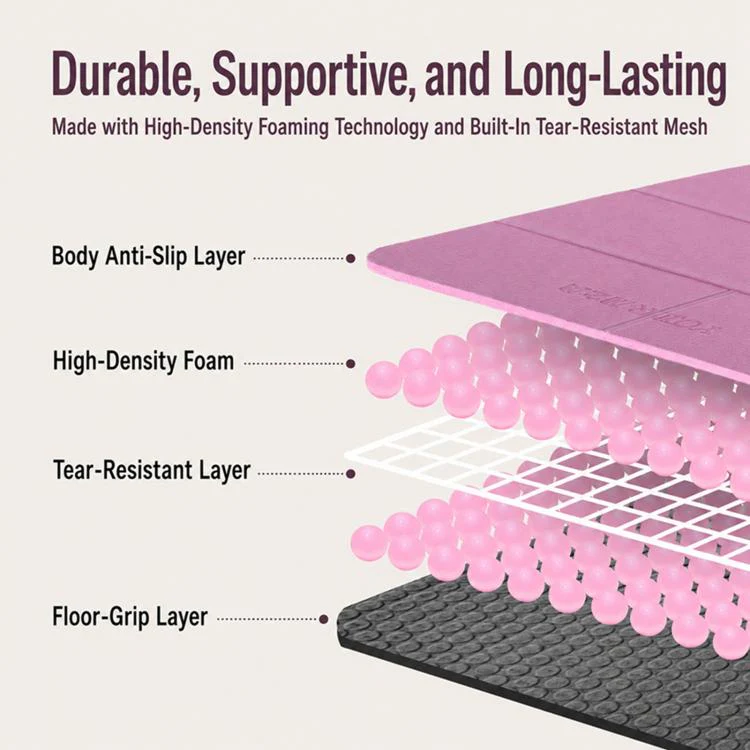 Negative Ions Portable Travel Thick Foldable Yoga Pad Student Nnap Mat(Light Grey + Rose Red) - Image 6