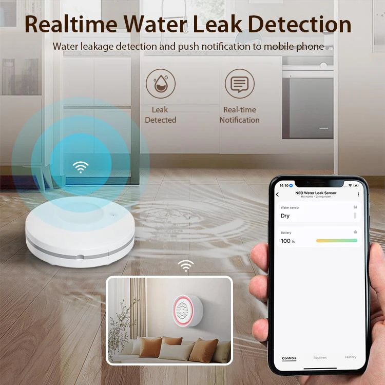 NEO NAS-AB03W1 WS09W3 WiFi Smart Water Leak Alarm Kit(White) - Image 9