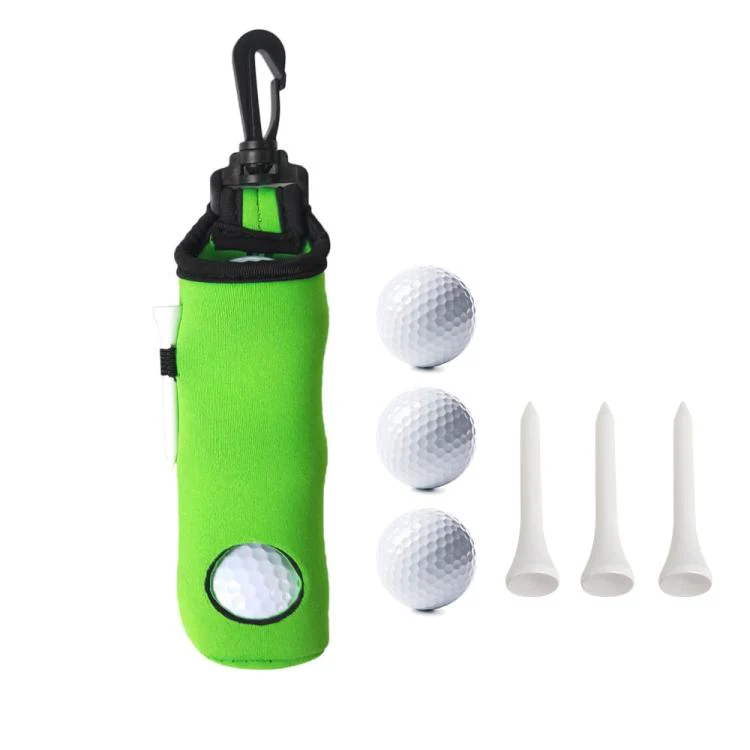 Neoprene Golf Ball Sleeve With 3 Balls 3 Tees Set Storage Pouch Waist Bag(Green)