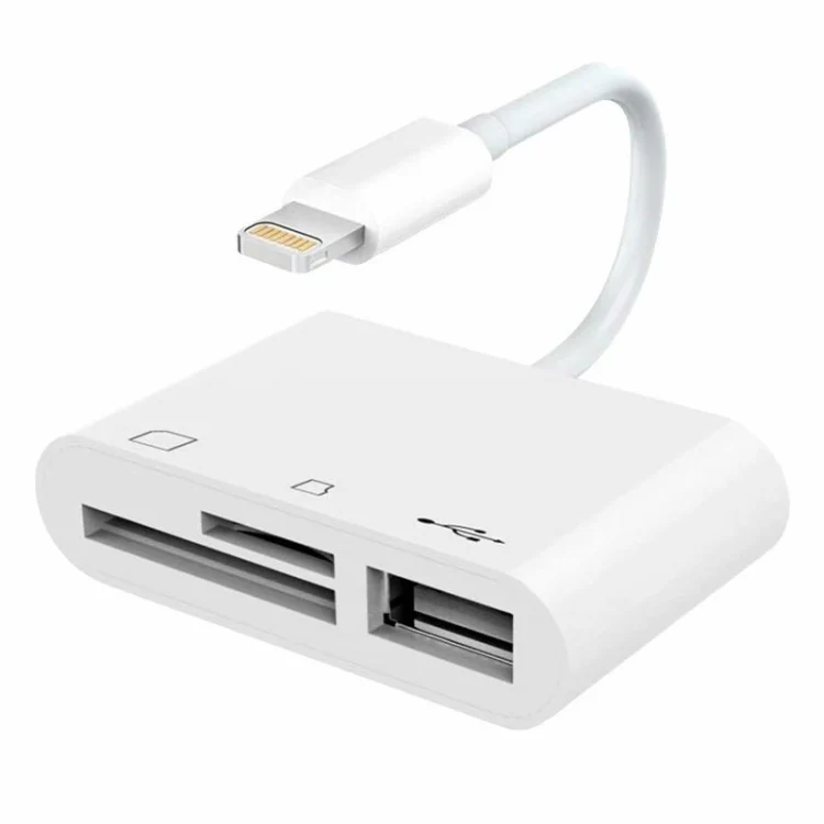 NK-1081 8 Pin to SD + TF + USB Port Camera Reader Adapter, Support iOS 9.2 or Above (White)