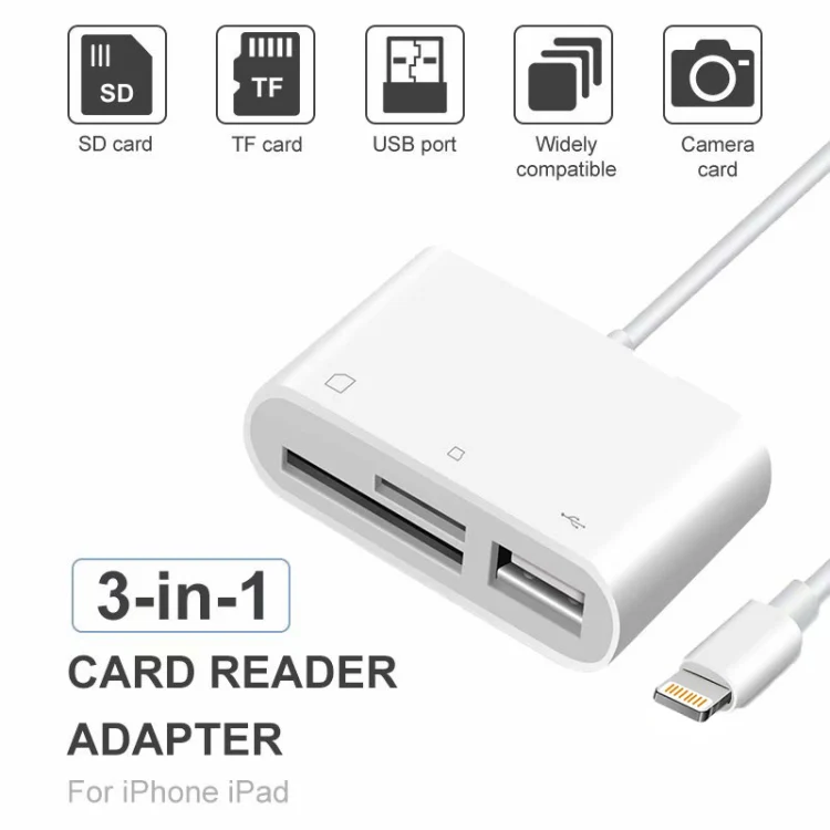 NK-1081 8 Pin to SD + TF + USB Port Camera Reader Adapter, Support iOS 9.2 or Above (White) - Image 3