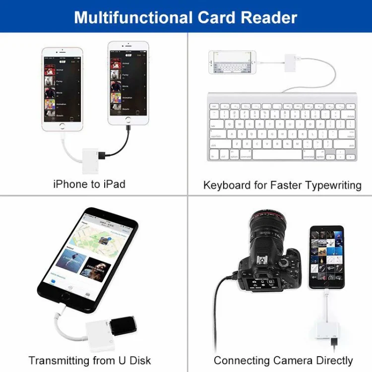 NK-1081 8 Pin to SD + TF + USB Port Camera Reader Adapter, Support iOS 9.2 or Above (White) - Image 5