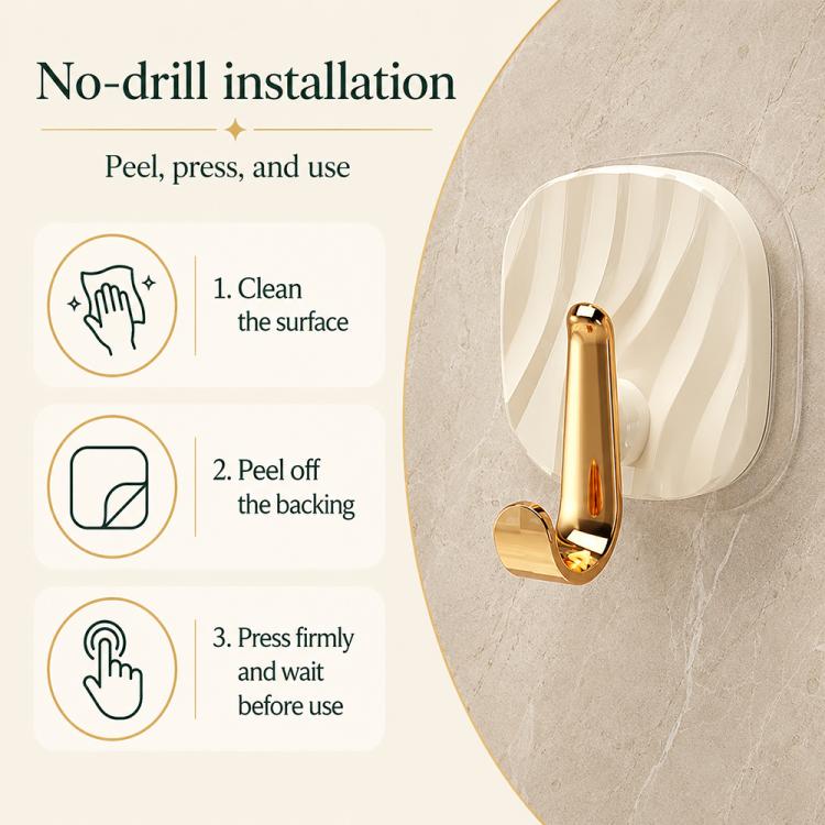 No Drill Light Luxury Plastic Adhesive Hooks Traceless Heavy-Duty Clothes Hook, Style:Gold Hook(Transparent) - Image 3