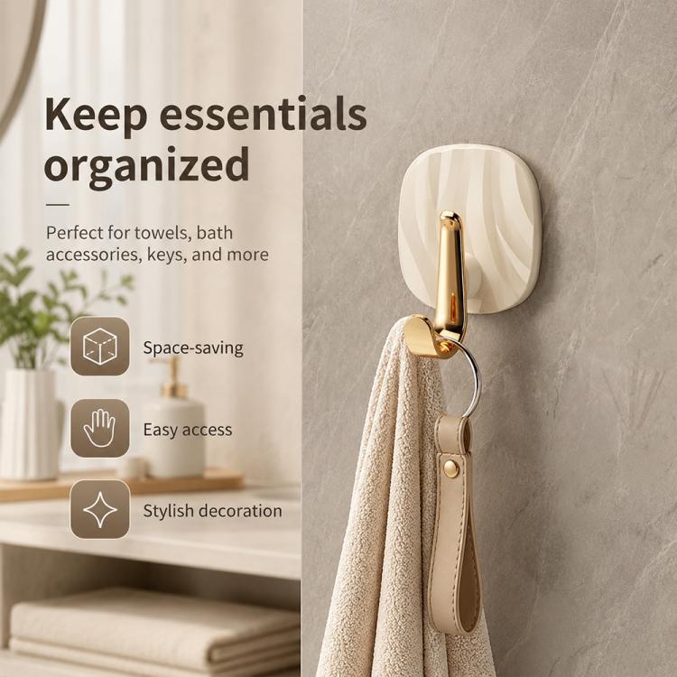 No Drill Light Luxury Plastic Adhesive Hooks Traceless Heavy-Duty Clothes Hook, Style:Gold Hook(Transparent) - Image 9