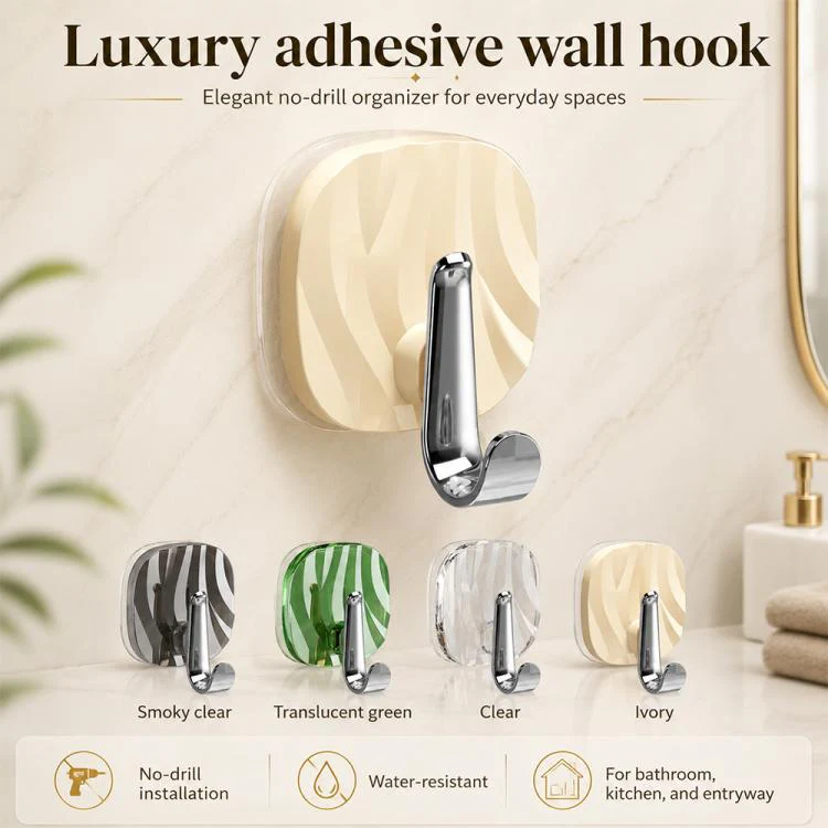No Drill Light Luxury Plastic Adhesive Hooks Traceless Heavy-Duty Clothes Hook, Style:Silver Hook(Transparent) - Image 2