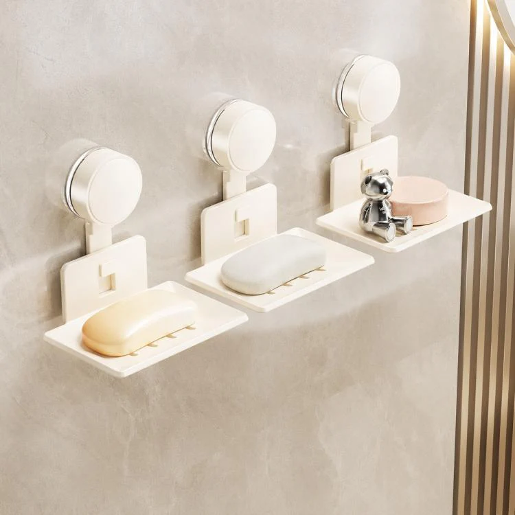 No Drilling Wall Mounted Suction Cup Soap Holder Drainable Metal Storage Tray, Type:3pcs Pack(Creamy)