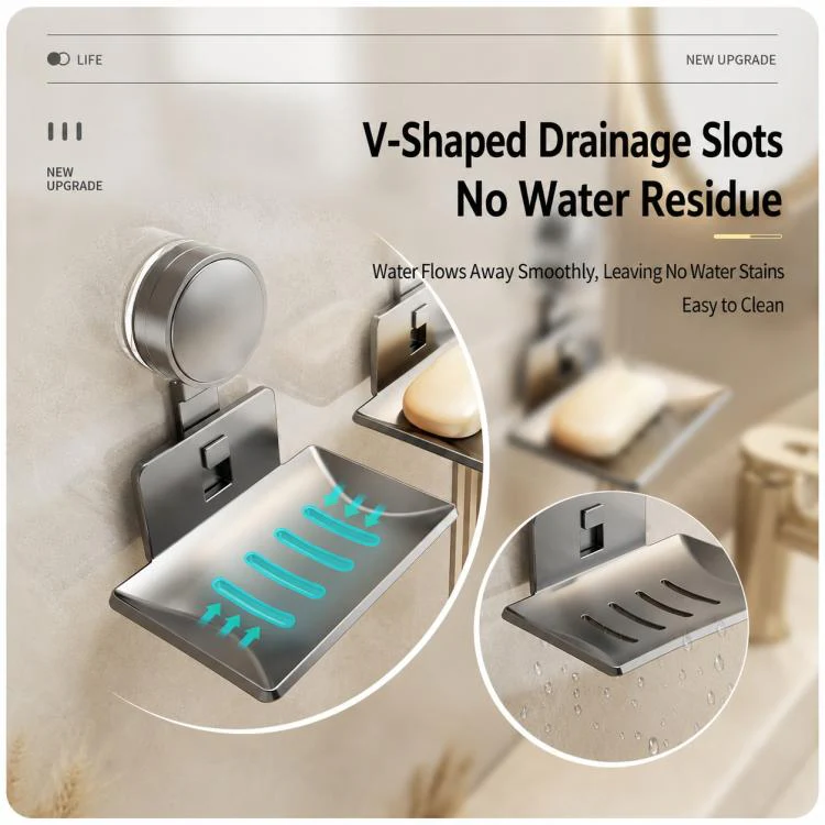 No Drilling Wall Mounted Suction Cup Soap Holder Drainable Metal Storage Tray, Type:3pcs Pack(Creamy) - Image 8