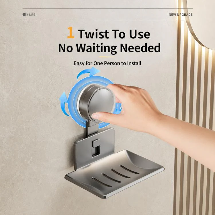 No Drilling Wall Mounted Suction Cup Soap Holder Drainable Metal Storage Tray, Type:3pcs Pack(Grey) - Image 4