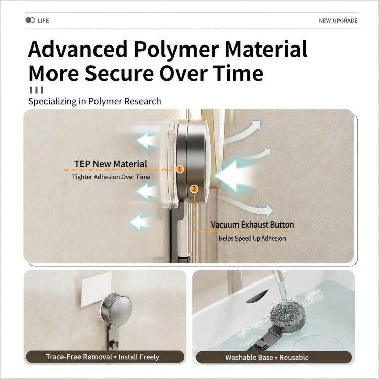 No Drilling Wall Mounted Suction Cup Soap Holder Drainable Metal Storage Tray, Type:3pcs Pack(Grey) - Image 5