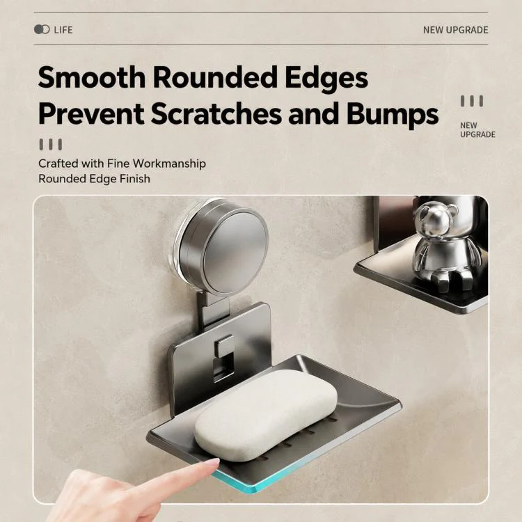 No Drilling Wall Mounted Suction Cup Soap Holder Drainable Metal Storage Tray, Type:3pcs Pack(Grey) - Image 9