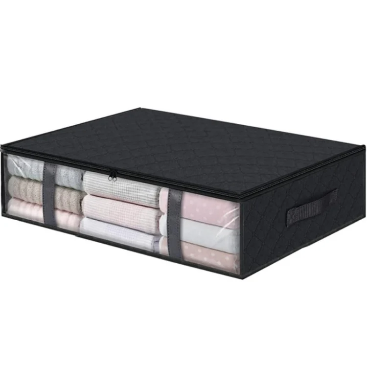 Non-woven Foldable Clothing Storage Bag Quilt Blanket Packing Bag(Black)